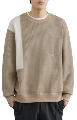 Seiizaa Sudadera cálida de otoño e Invierno con Bordado, Sudadera de Felpa Gruesa para Hombre-Brown-S
