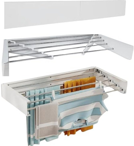 Hyfive Clothes Airer Drying Rack Wall Mounted Clothes Rail Wall Mounted & Indoor Dryer Rack Over Bath Clothes Airer Space-Saving Clothes Drying Solution Stainless Steel