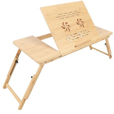Laptop Skrivbord med Rymlig Design, Hopfällbar Serveringssäng Bricka och Liten Låda för Hemmakontor, Justerbar Höjd och Vinkel