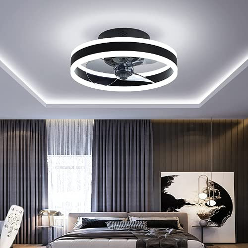 FDTMGW Ventilador de Techo con luz LED de 40 cm, Control Remoto de 6 velocidades, Moderno, para Dormitorio, 48 W, silencioso, Regulable, pequeño, Color Negro