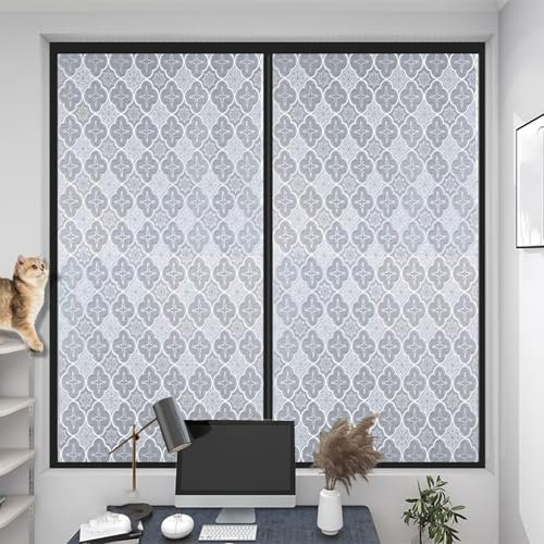 Blickdicht Statisch Fensterfolie 85 x 240 cm, Privatsphäre, Uv-Schutz, Sonnenschutz, Gegen Hitze, Haftend Ohne Klebstoff, Milchglasfolie Statisch Dekofolie, 3D-Begonie