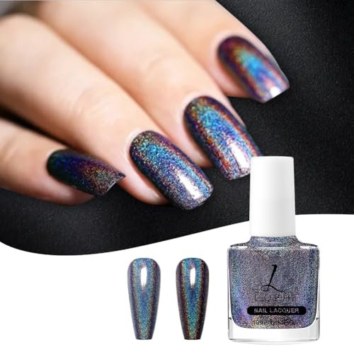 LOPHE Glitzer Nagellack, Nagellack Holographic Glitter Reflective, für DIY Nail Art Maniküre zu Hause, Keine Nagellampe Erforderlich(Holographic)