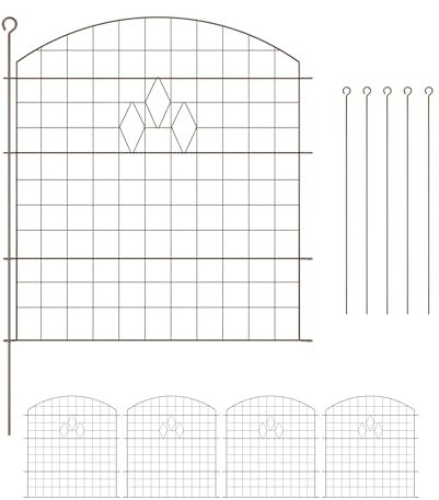 Relaxdays Recinzione per Aiuole, Set 5 Pannelli per Stagni e Prati in Giardino, Bordure Metallo, HxL: 78x76 cm, Marrone, Acciaio