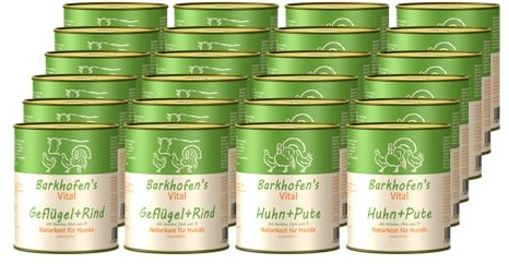Barkhofen Tiernahrung Nassfutter für Ihren Hund 24x 800g – Hundefutter nass & getreidefrei mit Geflügel + Rind & Huhn + Pute - Futter in Dosen ohne Getreide - Verschiedene Sorten