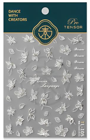 GGUFAY 3d Fleur Nail Art Sticker, Nail Sticker, Design D'Ongles, Autocollant D'Ongle, Nail Art De Qualité SupéRieure, Nail Sticker, Autocollants AdhéSifs Fins Et Transparents GivréS, Blanc