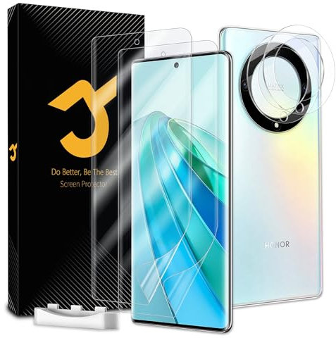 JZG 2 + 2 protectores de pantalla para Honor Magic 5 Lite, 2 láminas de poliuretano autoreparables + 2 protectores de cámara, soporte de identificación de huellas dactilares, antiarañazos, HD