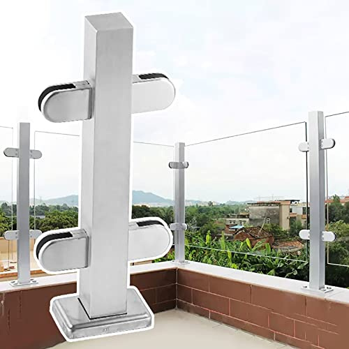 Poteau de garde-corps en verre et acier inoxydable brossé, hauteur 91,4 cm, 94 cm, 109,2 cm, système de balustrade durable pour terrasse/patio, finition gris clair, idéal pour mezzanine - ha