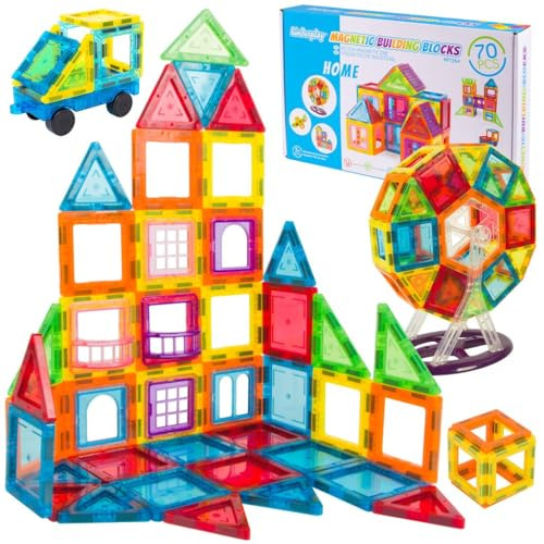 Magnetische Bausteine Kugelbahn Set – 75 Teile Magnetbausteine für Kinder ab 3 Jahre – Leuchtende Magnetkugelbahn, Lernspielzeug & Konstruktionsspielzeug