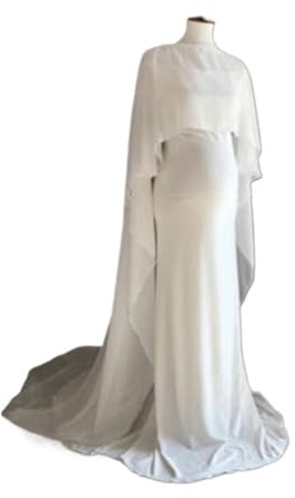 Lange Chiffon-Cape für die Braut in Weiß – Elegante Hochzeitsstola & Überwurf für die Brautparty(Ivory)