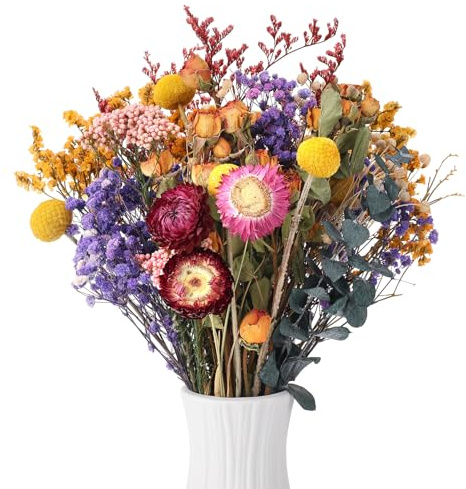 Xialvyu 30 Stück Trockenblumenstrauß Natürliche, Trockenblumen Deko 9 Stile | Rose Lila Schleierkraut Blumenstrauß Boho Dekoration, Getrocknete Blumen für Kunst Wohnzimmer Hochzeit Tischdeko
