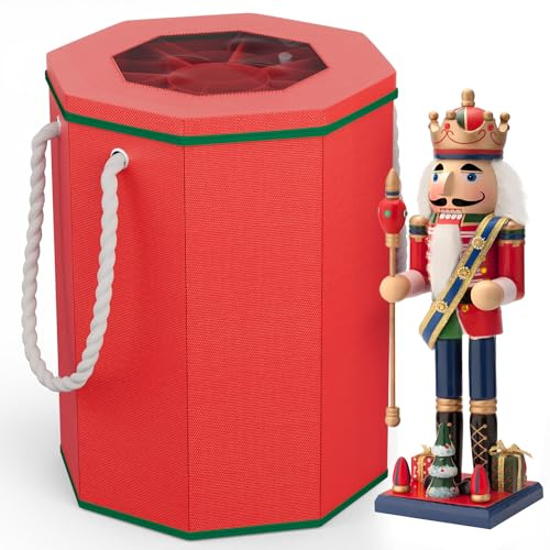VERONLY Nutcracker Storage Box, Octagonal Figurine Collectible Organizer with Clear Top & Handles, Christmas Decor Storage for 9-16 Holiday Figurines and Soldier Dolls Collection