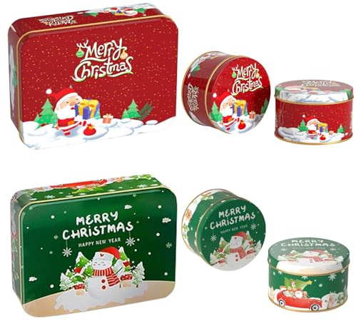 YDUNARISE 4er Set Keksdose Weihnachten,Verpackung für Geldgeschenke Weihnachten,12 * 9 * 4cm Plätzchendose aus Metall mit Deckel,Bonbonglas (Bunt-B)
