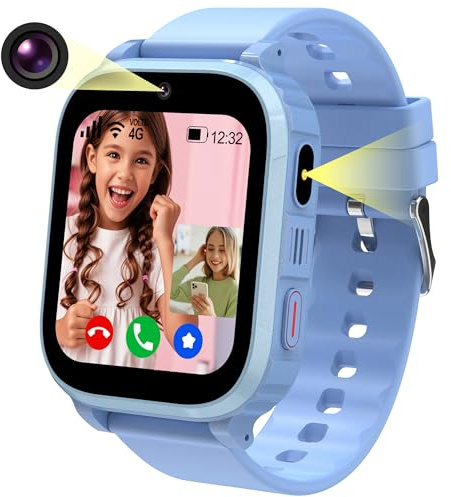 Ruopoem Reloj Inteligente Niño 4G, Reloj GPS Niños Localizador y Llamadas, Smartwatch Niños con Tarjeta SIM Videollamada SOS Chat SMS Juego Despertador IP68 Modo Clase, Regalo Niña Niño