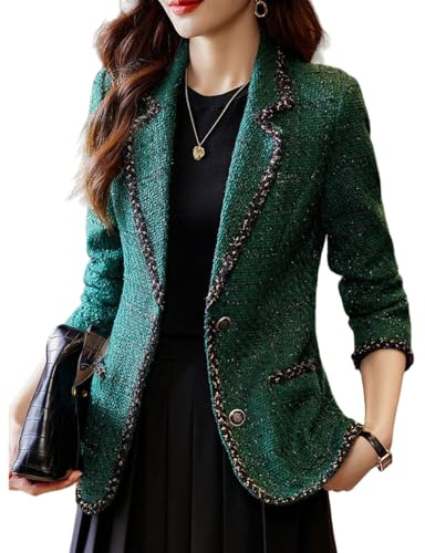 Fancy Tweed Blazers for Women Petite Business Casual Dressy Jackets for Work Professional Elegant Outfits Green