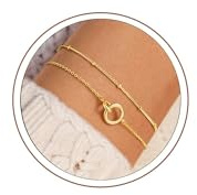 Turandoss Gold Bracelets for Women Girls, 14K Gold Plated Layered Bracelet | Dainty Cubic Zirconia Circles Bracelets, Gold Link Chain, Layered Twisted Circle Bracelet for Women, Trendy Jewellery Gift