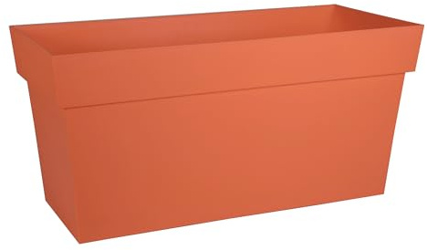 EDA - Muret Toscane 80 cm - Jardinière à roulettes - Volume 74 L - avec Réserve d'eau et Grille Filtrante + Goulotte d'Arrosage - 79 x 35 x H. 39 cm - Orange Terre Battue