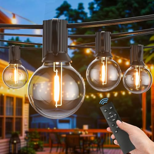LONIUTO Festoon Lights Outdoor, 15M Festoon String Lights Mains Powered, 25+2 G40 Shatterproof Bulbs, Connectable Waterproof Garden Fairy Light with RF Remote/Timer/3 Modes for Outside Party Patio