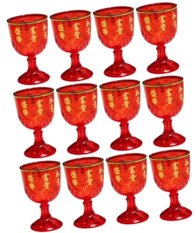 JECOMPRIS 12 Pezzi Coppe di Vino Tradizionali per Matrimonio, Bicchieri da Vino in Plastica Rossa da 40 Ml, Tazze Nuziali Cinesi per Cerimonie Festive e Brindisi Celebrativi