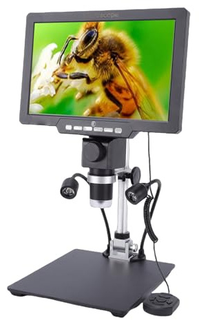 VBESTLIFE Microscopio Digital de 10,1 Pulgadas, Microscopio Electrónico HD de 12 MP 2000X con Controlador con Cable y Luces LED, para Reparación de Electrónica