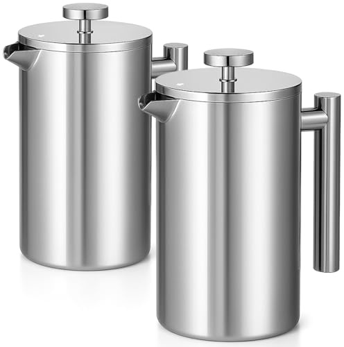Red Ember Cafetière à piston en acier inoxydable de 1 L - Cafetière isotherme à double paroi, incassable et antirouille avec filtre à 3 couches pour une infusion lisse et riche - Maison, camping et