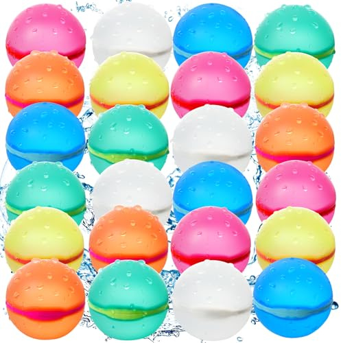 Reusable Water Balloons,24 pcs Magnetic Self Sealing Quick Refill Water Balloons for Kids,Outdoor Summer Pool Beach Water Bomb Toys Refillable Used for Water Fight Game