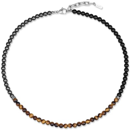 GAVU Herren Perlenkette mit 6 mm große Perlen aus Obsidian Tigerauge Hämatit