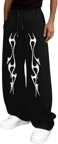 Vhersily Pantaloni Larghi Palestra Uomo Gotico Baggy Y2K Sportivi Hip Hop Pantalone da Skate Gamba Larga Tuta Ginnastica Pantalone da Lavoro Jogging Leggero per Palestra e Basket