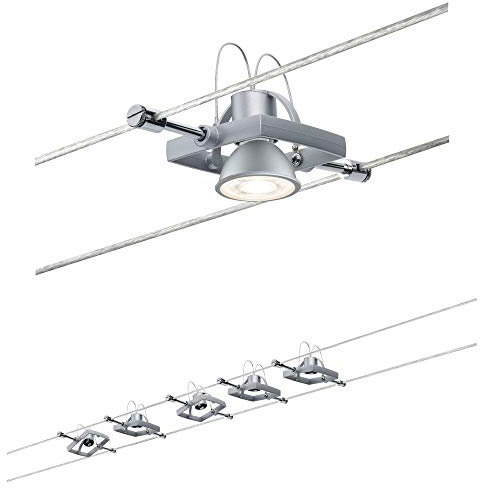Paulmann 94133 Cable Lighting System – Mac II Set, Extendable Max 5 x 10 Watt Matt Chrome Wire Suspension Lamp Cable Lighting System Without Bulbs