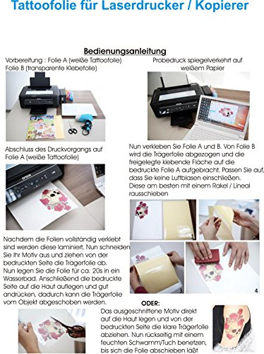 Tattoo-Transferfolien BodyStyle für Laserdrucker Farblaserdruck Laser Kopierer Spezialfolien Tattoofolien