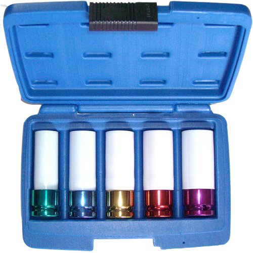 Alkan 5x Impact Radmuttern Schon-Einsätze 15-22 mm Cr-Mo | Schlagschrauberfeste Radmuttern-Schoneinsätze aus Cr-Mo, Größen 15/17/19/21/22 mm, für Alufelgen