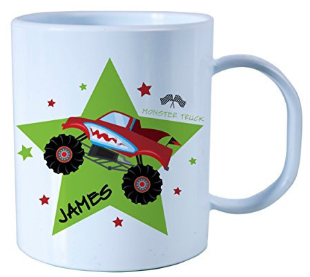 The Supreme Gift Company Personalised Monster Truck Kids Cup – BPA Free Plastic Unbreakable Mug, Custom Name Toddler Drinks Cup for Boys & Girls, Dishwasher Safe
