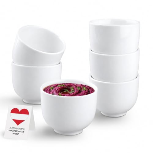 Urban Lifestyle Dipschalen Set Sana 120 ml 6er Dip Schälchen aus Porzellan Tapas Schalen, kleine Schüsseln & Saucenschälchen für Dips, Sushi, Sojasauce & Fingerfood Snackschalen Set Weiß