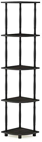 Furinno TURN-N-TUBE Storage Shelves, 5-Tier Book Shelf, Corner Shelf, Toolless Open Shelves, Classic Tubes, for Organization and Storage, Living Room, Home Office, Espresso