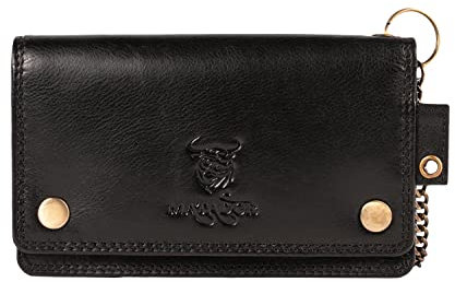 MATADOR Biker Geldbörse mit Kette aus Leder #Dallas in edler Geschenkbox, Eleganter Geldbeutel für Herren mit RFID Blocker, Luxus Geldbörse Viele Kartenfächer, Schwarz Nappa