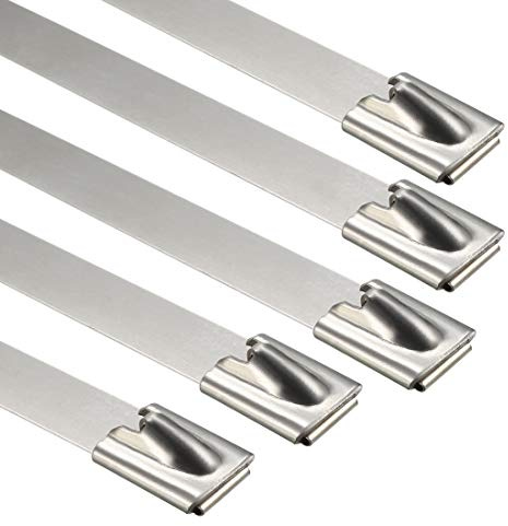 sourcing map 20 Inch Stainless Steel Cable Zip Ties Multi-Purpose Metal Exhaust Wraps 20pcs for Exhaust Wrap, Outdoor Fence