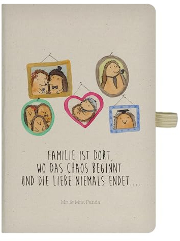 Mr. & Mrs. Panda DIN A5 Baumwoll Notizbuch Igel Familie - Geschenk, Skizzenbuch, Mama, Kladde, Notizblock, Zusammenhalt, Muttertag, Bilder, Oma,