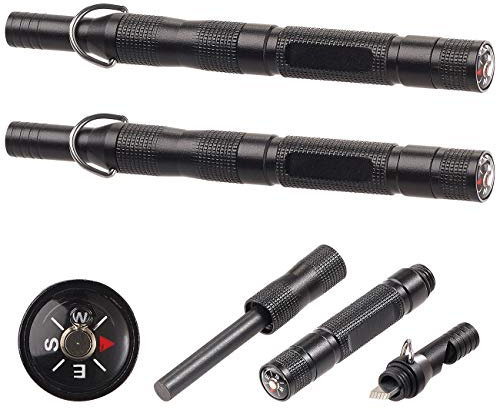 PEARL Survival-Feuerzeuge: 2er-Set 3in1-Feuerstarter, Notfall-Pfeife & Kompass, Aluminium-Gehäuse (Magnesium-Anzünder, Feuerstahl-Anzündhilfen, Feuerzeug)