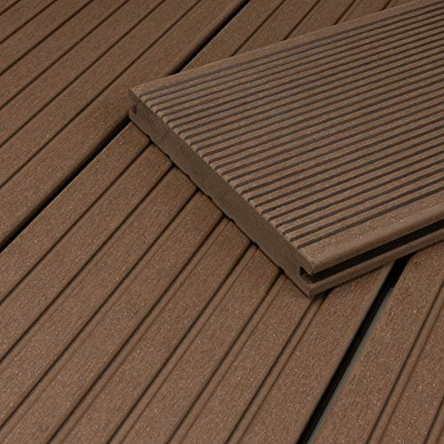 HORI WPC Terrassendielen Braun Massivdiele, Komplettset inkl. 40x60 mm Unterkonstruktion & Clips, rutschfest & UV-beständig für langlebige WPC-Terrasse Fläche: 5 m² I 2,90 m Dielenlänge