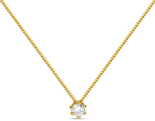 MIORE - Halskette mit Diamant aus 14 Karat Echtgold (585) aus echtem Solitär Edelstein 0.10 Ct in Krappenfassung - Klassischer Diamantanhänger in Gelbgold in hochwertiger Schmuckschachtel (45 cm)