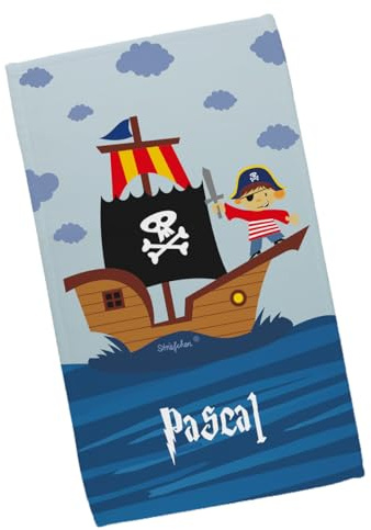 Striefchen® Kinderhandtuch für Jungen mit Wunschnamen und coolem Piraten-Motiv 30 x 50 cm