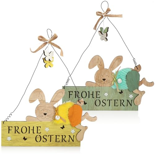 com-four® 2x Türschild FROHE OSTERN, Deko-Schild aus Holz für Ostern | Osterdeko mit Osterhase - Hänge-Deko für Haustüren - Wände - Fenster