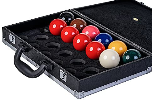 Robertson Koffer für Billardkugeln, perfekte Aufbewahrung und sicherer Transport. Gepolsterte Einteilungen für 16 Poolkugeln und 22 Snooker, Lederstruktur mit hochwertigem Alu Schutz (Snookerkoffer)