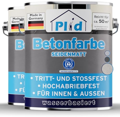 Plid Betonfarbe Außen frostsicher Kieselgrau 5 L – Bodenfarbe | Boden & Wand | Beton, Estrich & Mauerwerk | Seidenmatt | Abriebfest | Keller & Balkon | ca. 50 m² | Made in Germany