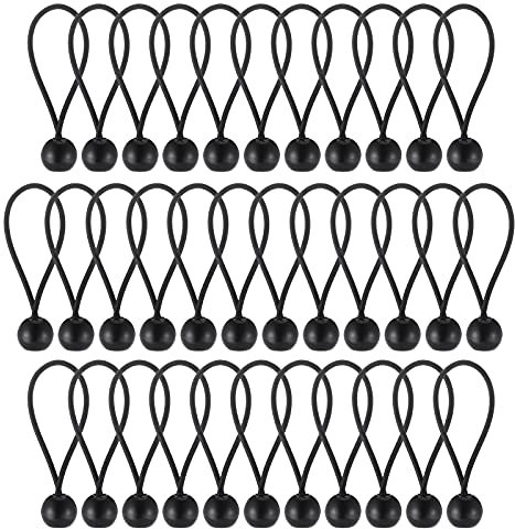 Hejo 35 PCS 4 Inch Black Bungee Cords with Balls, Durable Portable Bungee Balls, Polypropylene and Latex Braid Tarpaulin Bungees Balls for Tarpaulins, Pavilions, Tents, Camping