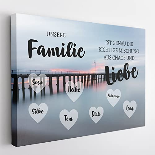Individuelle Leinwand Familie Pier mit eigenen Namen Geschenk für Eltern Valentinstag Deko Geschenkidee Wohndeko Leinwandbild Muttertag Vatertag mit individuellem Namen bis 7 Personen (120x80cm)