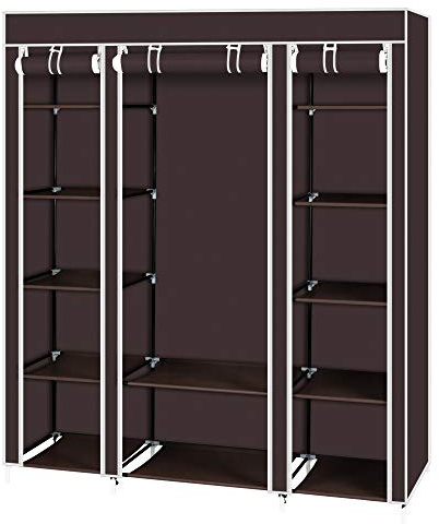 lapday 59 inches Portable Closet Wardrobe, Non-Woven Fabric Closet Storage Organizer with Hanging Rods &12 Storage Shelves, Quick and Easy Assembly (Dark Brown)