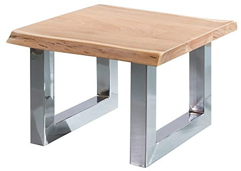 möbelando Couchtisch 58 x 40 x 60 cm Akazie Massiv Holz Metallgestell Braun | Baumstamm Wohnzimmertisch Massivholz klein | Baumkante Sofatisch Landhaus Holztisch | Tisch Wohnzimmer Stubentisch0
