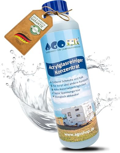 AGO Acrylglas Reiniger Konzentrat 250ml / Kunststofffenster Reiniger für Wohnwagen/Acrylglas Reiniger Wohnmobil für Fenster, Spiegel & Dachluken