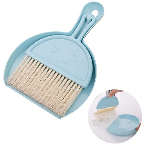 cobee Small Dustpan and Brush Set, Mini Dust Pan with Broom Set Hand Dustpan Portable Table Top Brush Table Crumb Sweeper Broom with Soft Bristles for Desk, Home, Kitchen Necessities(Blue)