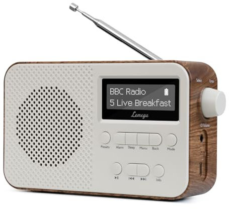 DAB Radio with Bluetooth | Digital Radios Mains and Battery | Rechargeable Battery 15HR Playback | Dual Alarm Clock | FM Radio,40 Presets,Headphone Jack | Bluetooth 5.3 I LEMEGA PR2-Max Walnut